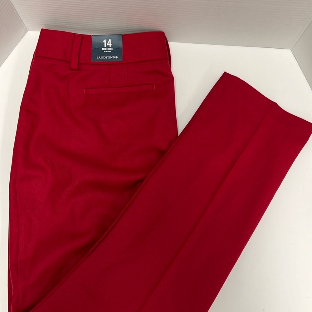 NWT Lands End Women’s Mid Rise Slim Leg Fully Lined Pants -Deep Scarlet Size 14